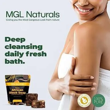 MGL Naturals Best Organic African Black Soap, 1 lb, For Acne, Eczema, Dark spots, Rashes & Blemish from Ghana, Africa. Face and body deep cleanse wash. For skin conditions (1 lb)