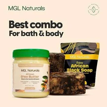 MGL Naturals Best Organic African Black Soap, 1 lb, For Acne, Eczema, Dark spots, Rashes & Blemish from Ghana, Africa. Face and body deep cleanse wash. For skin conditions (1 lb)