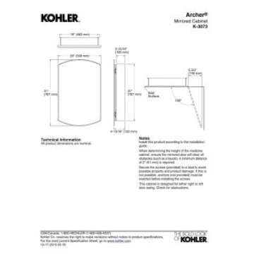 KOHLER 3073-NA Archer 20" W x 31" H Aluminum Single-Door Bathroom Medicine Cabinet with Mirror, Recessed or Surface Mount Bathroom Wall Cabinet, Beveled Edges