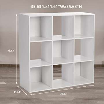 PACHIRA US 9 Cube Shelf Bookcase, White Storage Organizer Wood Display Shelf, Free Standing Cubby Bo...