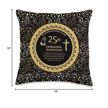 100xGifts 25th Ordination Anniversary Priest Pastor Deacon Minister Throw Pillow, 16x16, Multicolor