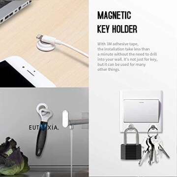 Eutuxia Magnetic Key Holder for Wall - Get Your Car & Home Keys Easier and Faster. Heavy Duty Magnets, Wall Key Holder, No Drilling, 3M Key Hook. [6 PK]