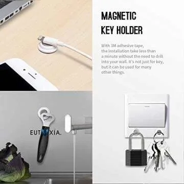 Eutuxia Magnetic Key Holder for Wall - Get Your Car & Home Keys Easier and Faster. Heavy Duty Magnets, Wall Key Holder, No Drilling, 3M Key Hook. [6 PK]