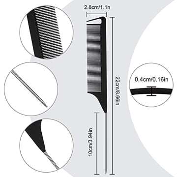 6 Pieces Hair Parting Comb Stainless Steel Pintail Comb Rat Tail Comb Teasing Combs for Hair Cutting Hairdressing Styling