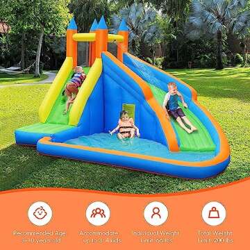 Costzon Inflatable Water Slide, Giant Bouncy Waterslide Park for Kids Backyard Outdoor Fun with Clim...