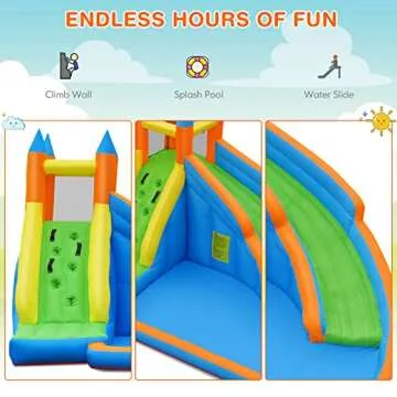 Costzon Inflatable Water Slide, Giant Bouncy Waterslide Park for Kids Backyard Outdoor Fun with Climbing Wall, Splash Pool, Blow up Water Slides Inflatables for Kids and Adults Party Gift