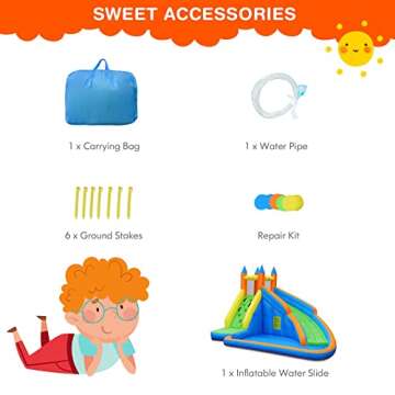 Costzon Inflatable Water Slide, Giant Bouncy Waterslide Park for Kids Backyard Outdoor Fun with Climbing Wall, Splash Pool, Blow up Water Slides Inflatables for Kids and Adults Party Gift