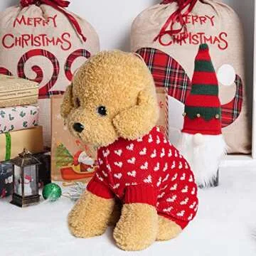 Dxhycc Dog Knitted Sweater Dog Heart Sweater Puppy Sweater Warm Soft Pet Holiday Clothes for Small Cats and Dogs (Red, S)