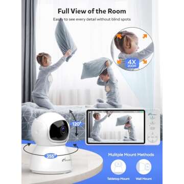iFamily Baby Monitor with Camera and Audio – 720P HD Resolution, Large Display, 5000mAh Battery, Night Vision, Remote Pan, Tilt, and Zoom – Two-Way Talk, Lullabies, Thermal Monitor, 960ft Range