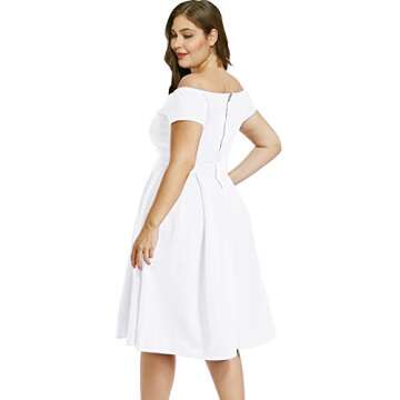 LALAGEN Women's Plus Size Vintage 1950s Party Cocktail Wedding Swing Midi Dress White XL