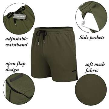 COOFANDY Gym Workout Shorts for Men with Pockets 5 Inch Quick Dry Mesh Running Shorts for Athletic Sports Fitness Army Green/Black