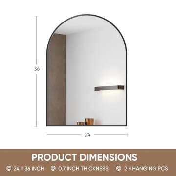Antok Arch Bathroom Mirror, 24"x36" Wall Mounted Mirrors for Bathroom, Black Vanity Mirror with Metal Frame for Bedroom, Entryway, Living Room, Black