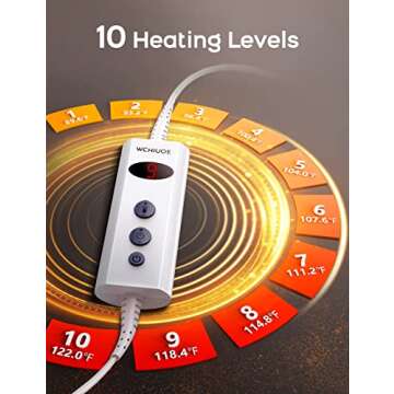 Wchiuoe Heated Blanket, 10 Heating Levels, 9H Auto Off Electric Blanket Throw, Machine Washable, Soft Flannel Sherpa, Fast Heating Blankets for Bedroom Office Couch, 50"x60"