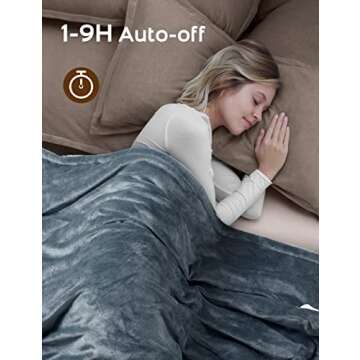 Wchiuoe Heated Blanket, 10 Heating Levels, 9H Auto Off Electric Blanket Throw, Machine Washable, Soft Flannel Sherpa, Fast Heating Blankets for Bedroom Office Couch, 50"x60"