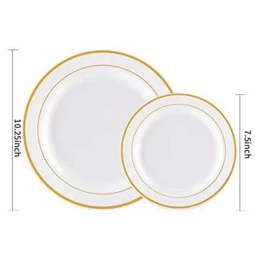 WDF 60PCS White Gold Plates Disposable - Stylish Gold Rim Dinner & Salad Plates