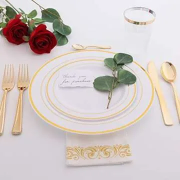 WDF 60PCS Elegant Disposable Gold Plates Set