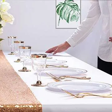 WDF 60PCS Elegant Disposable Gold Plates Set