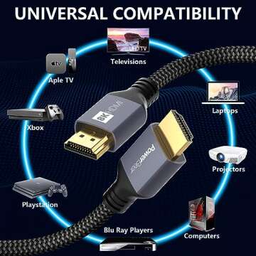 PowerBear 4K HDMI Cable 25 ft [2 Pack] High Speed, Braided Nylon & Gold Connectors, 4K @ 60Hz, Ultra HD, 2K, 1080P, ARC & CL3 Rated | for Laptop, Monitor, PS5, PS4, Xbox One, Fire TV, Apple TV & More
