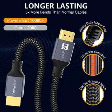 PowerBear 4K HDMI Cable 25 ft [2 Pack] High Speed, Braided Nylon & Gold Connectors, 4K @ 60Hz, Ultra HD, 2K, 1080P, ARC & CL3 Rated | for Laptop, Monitor, PS5, PS4, Xbox One, Fire TV, Apple TV & More