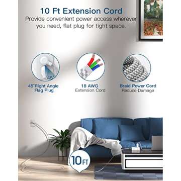 Extension Cord 10 Ft, Surge Protector Power Strip - 8 Widely Outlets 4 USB Ports 10 Ft Long Cord, Fl...