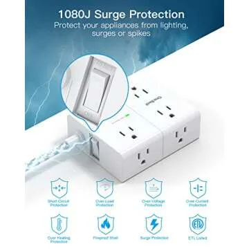 Extension Cord 10 Ft, Surge Protector Power Strip - 8 Widely Outlets 4 USB Ports 10 Ft Long Cord, Flat Plug, Wall Mount, 3-Side Outlet Extender Overload Protect for Home Office Dorm