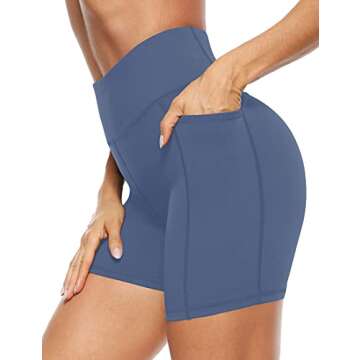 AFITNE Yoga Shorts for Women with Pockets High Waisted Workout Athletic Running Shorts Biker Spandex Gym Fitness Tights Leggings Blue - S