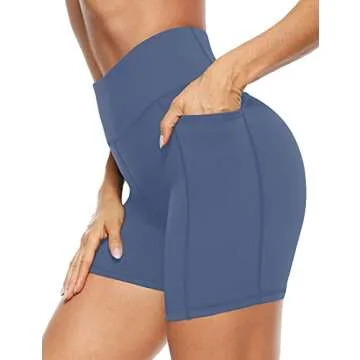 AFITNE Yoga Shorts for Women with Pockets High Waisted Workout Athletic Running Shorts Biker Spandex Gym Fitness Tights Leggings Blue - S