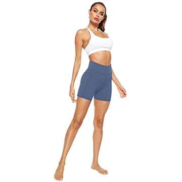 AFITNE Yoga Shorts for Women with Pockets High Waisted Workout Athletic Running Shorts Biker Spandex Gym Fitness Tights Leggings Blue - S