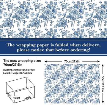 AnyDesign Blue Floral Wrapping Paper Blue White Wild Flower Gift Wrap Paper Bluk Folded Flat Wild Fl...