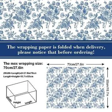 AnyDesign Blue Floral Wrapping Paper Blue White Wild Flower Gift Wrap Paper Bluk Folded Flat Wild Fl...