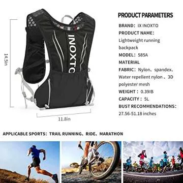 IX INOXTO Running Hydration Vest - 3L Lightweight Water Backpack for All