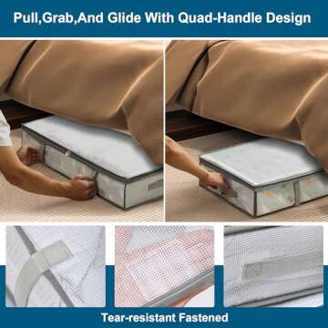 LANDNEOO 2 Pack Under Bed Storage Containers Bins, Humid-Proof Plastic Underbed Storage Bins, Clothes Storage and Organization Bags, Under the Bed Blanket Storage with Handles for Clothes, Bedroom