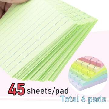 Lined Sticky Notes 4X6 in Pastel Ruled Post Stickies - Colorful and Super Sticky Memo Pads, 45 Sheet...
