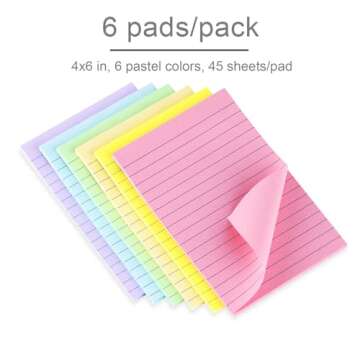 Colorful Lined Sticky Notes 4X6 for School and Office