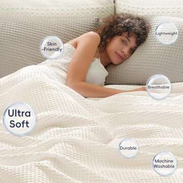 PHF Ultra Soft Waffle Weave Blanket King Size 104"x 90"- Washed Lightweight Breathable Cozy Woven Bl...