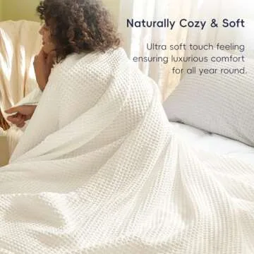 PHF Ultra Soft Waffle Weave Blanket King Size 104"x 90"- Washed Lightweight Breathable Cozy Woven Blanket for Bed - Aesthetic Decor for Couch Bedding Sofa Home Car - Coconut White