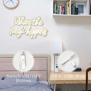 Stylish FAXFSIGN Magic Happens Neon Sign for Decor