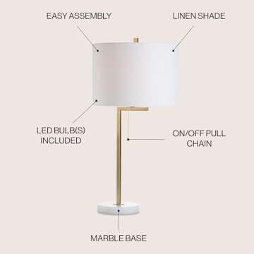 JONATHAN Y JYL1043A Alyssa 24.5" Metal/Marble LED Table Lamp Contemporary Bedside Desk Nightstand La...