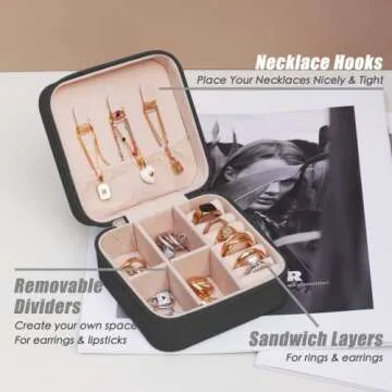BeBeGee Travel Jewelry Case, Portable Mini Jewelry Travel Organizer, Small Jewelry Boxes for Women, Bridesmaid Gifts and Travel Essentials Accessories to Store Rings, Necklaces, Earrings(6 Pcs Black)