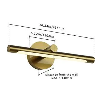 JUSHENG Picture Lights for Wall Gold Hard-Wired Connection Gallery Light Dimmable Modern LED Picture Light Artwork Light 16.33'' Inch 7W Warm White