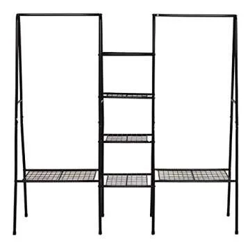 Black Metal Garment Rack, Free Standing Closet Storage Organizer w/ 6 Shelves & Hanging Bar,Metal Garment Rack Heavy Duty Indoor Bedroom RACK, Open Wardrobe Rack for Hanging Clothes and Storage