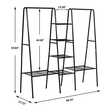 Black Metal Garment Rack, Free Standing Closet Storage Organizer w/ 6 Shelves & Hanging Bar,Metal Garment Rack Heavy Duty Indoor Bedroom RACK, Open Wardrobe Rack for Hanging Clothes and Storage