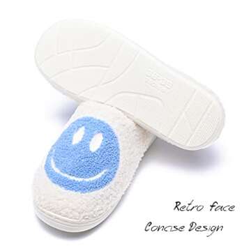 AIMINUO Women's Men's Retro Preppy Happy Face Slippers Comfy Warm Plush Slip-On House Slipper for Wi...