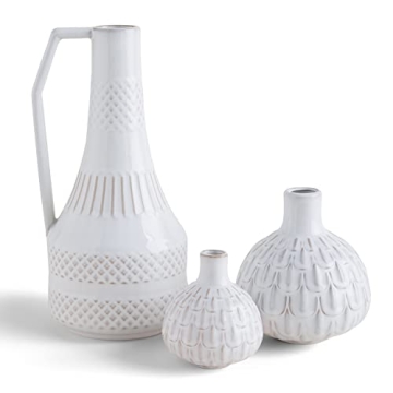 TENGSAN Modern Ceramic Vase Set of 3, Small and Tall Jugs, Unique Vintage Decorative Shape Vase for ...