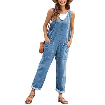 GREAIDEA High Roller Denim Jumpsuits for Women Casual Sleeveless Loose Baggy Overalls Jeans Pants Jumpers with Pockets