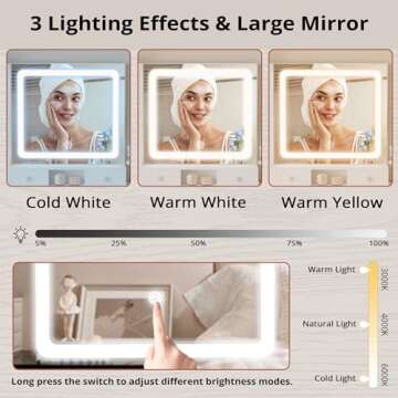 LIKIMIO Vanity Desk with Drawers & LED Lighted Mirror & Power Outlet & Cabinet, Storage Stool, Stylish Bedroom Makeup Table Set, White