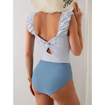 Eomenie Tankini Swimsuits for Women Tummy Control Ruched Bathing Suit Two Piece Swim Tank Top with High Waisted Bottom Black White Stripe