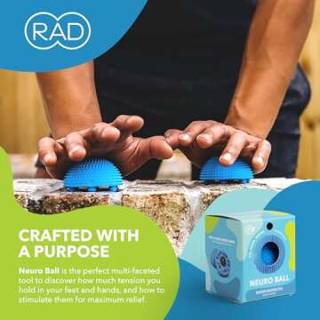 RAD Neuro Ball Foot Roller for Myofascial Release - Textured Foot Massager Ball - Foot Ball Roller Massager - Spiky Massage Balls for Plantar Fasciitis - Therapy Balls for Feet, Hands, Face