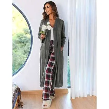 Ekouaer Women Zipper Robe Long Sleeve Lightweight Loungewear