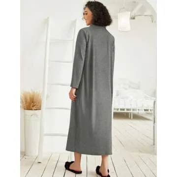 Ekouaer Women Zipper Robe Long Sleeve Lightweight Loungewear